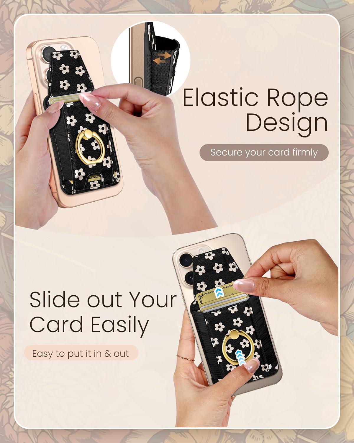 Shorogyt Compatible with Magsafe Wallet with Grip, Black Floral image 4