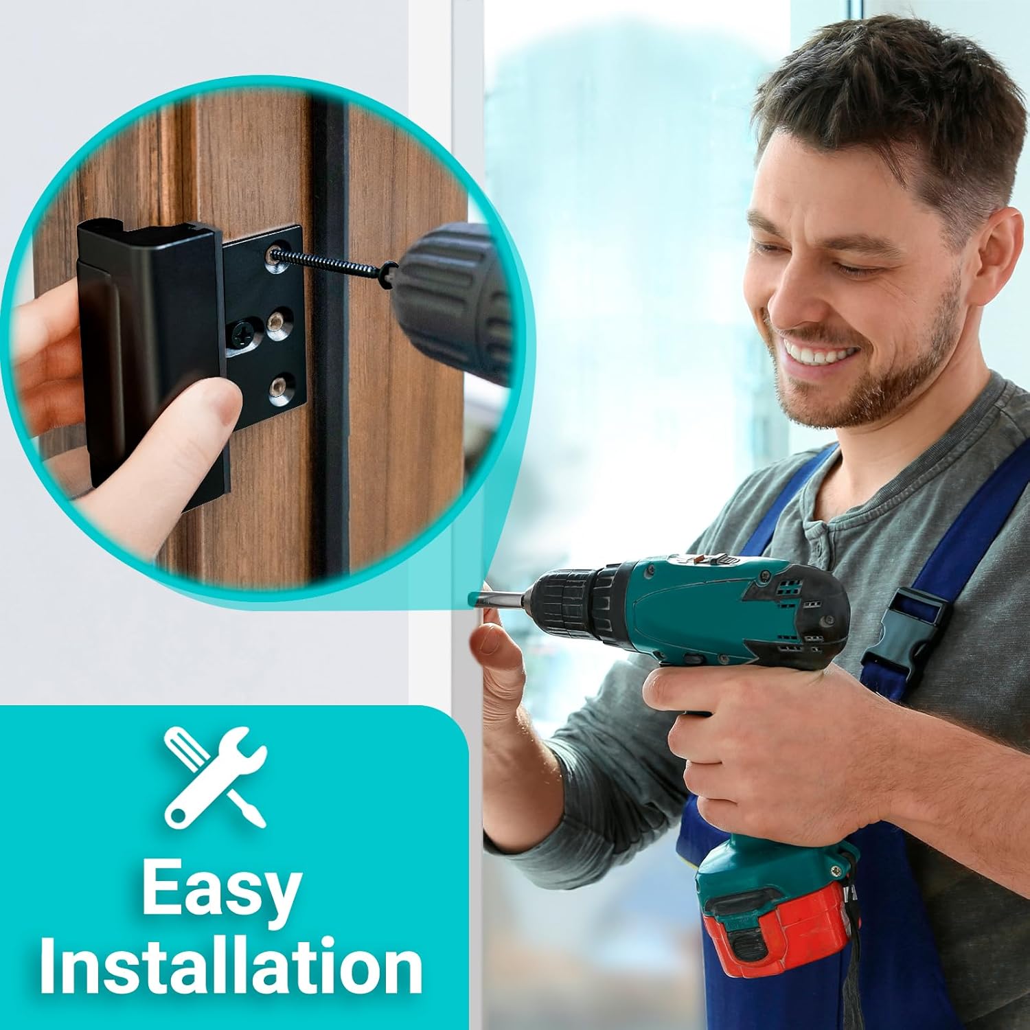 Heavy Duty Interior Door Lock, Strong Anti-Theft Guard Withstands 800 lbs Force, Kid Safe Reinforcement Latch for Front Entry