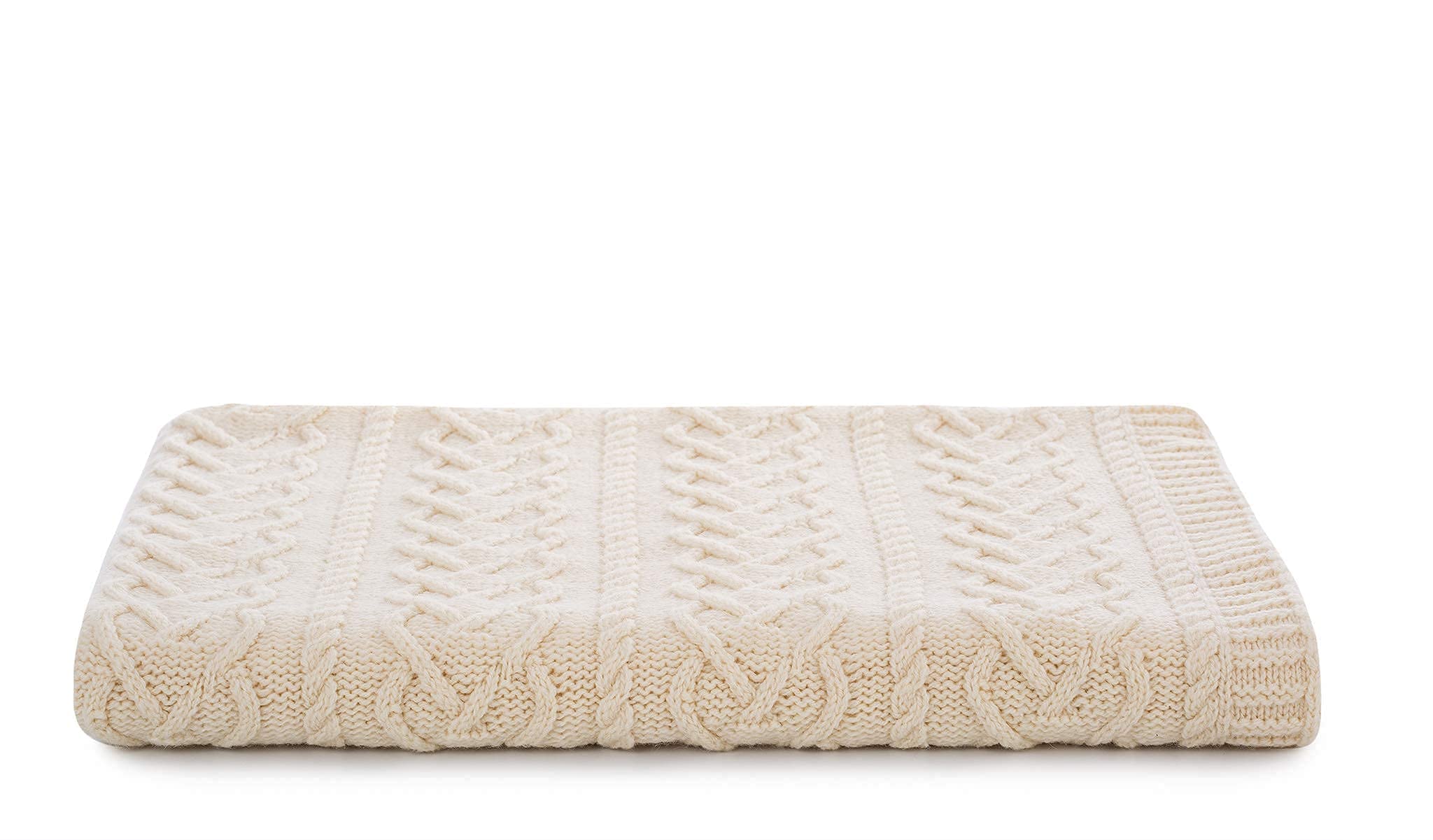 Irischer Herz Muster Warme und Weiche Aran Decke aus 100% Merinowolle in Natur Hergestellt in Irland (170 x 125 cm)