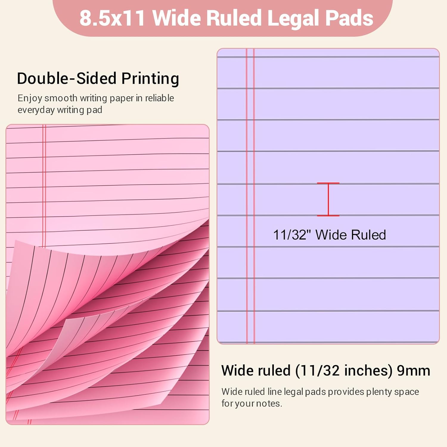 Legal Pads 8.5 x 11 Colored Note Pads, 2 Pack Notepads 8.5 x 11 Lined Paper, Colored Notebook Paper Writing Pads 30 Sheets per Colored Paper Pads for Purple Legal Pads Home Office School - Image 3