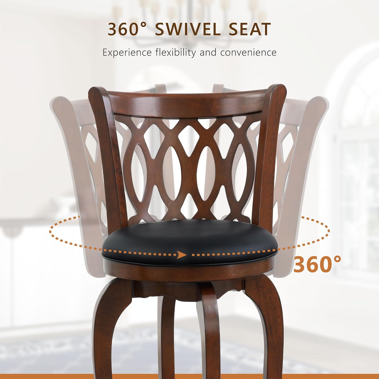 Homelegance Upholstered Bar Height Swivel Stools With Backs, Faux Leather Bar Stools, 30" Seat Height, Solid Wood Frame, Easy Assembly, Kitchen Island, Dining Room, Scroll Rest, Dark Cherry
