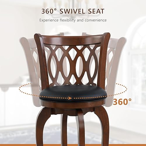 Miniatura 5 de Homelegance Contador giratorio de altura, taburetes para sillas de bar de isla de cocina, asiento acolchado de piel sintética negra (desplazamiento