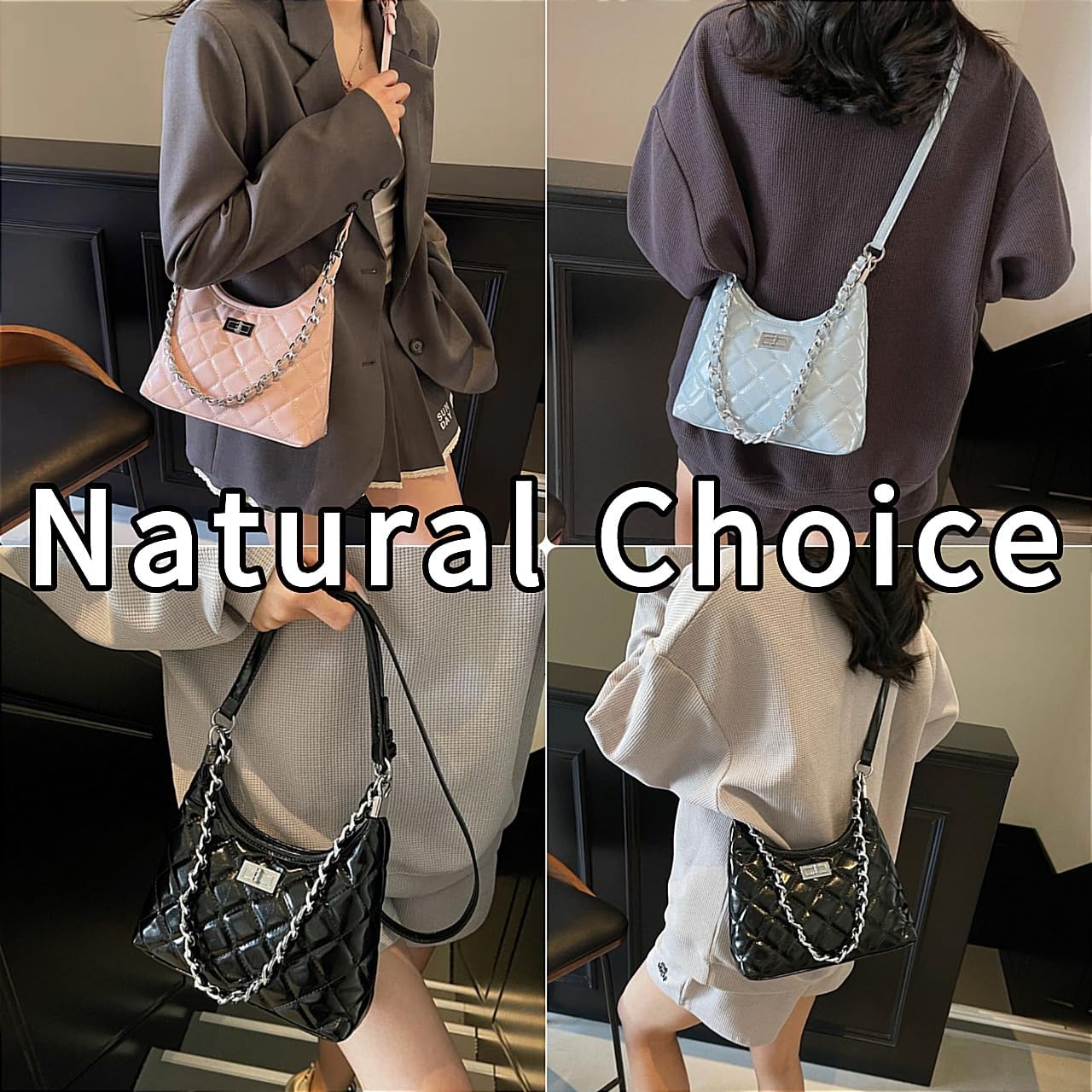 Quilted Crossbody Bags for Women Small Vintage Square Box Purse Boho Shoulder Handbags with Chain and Zipper