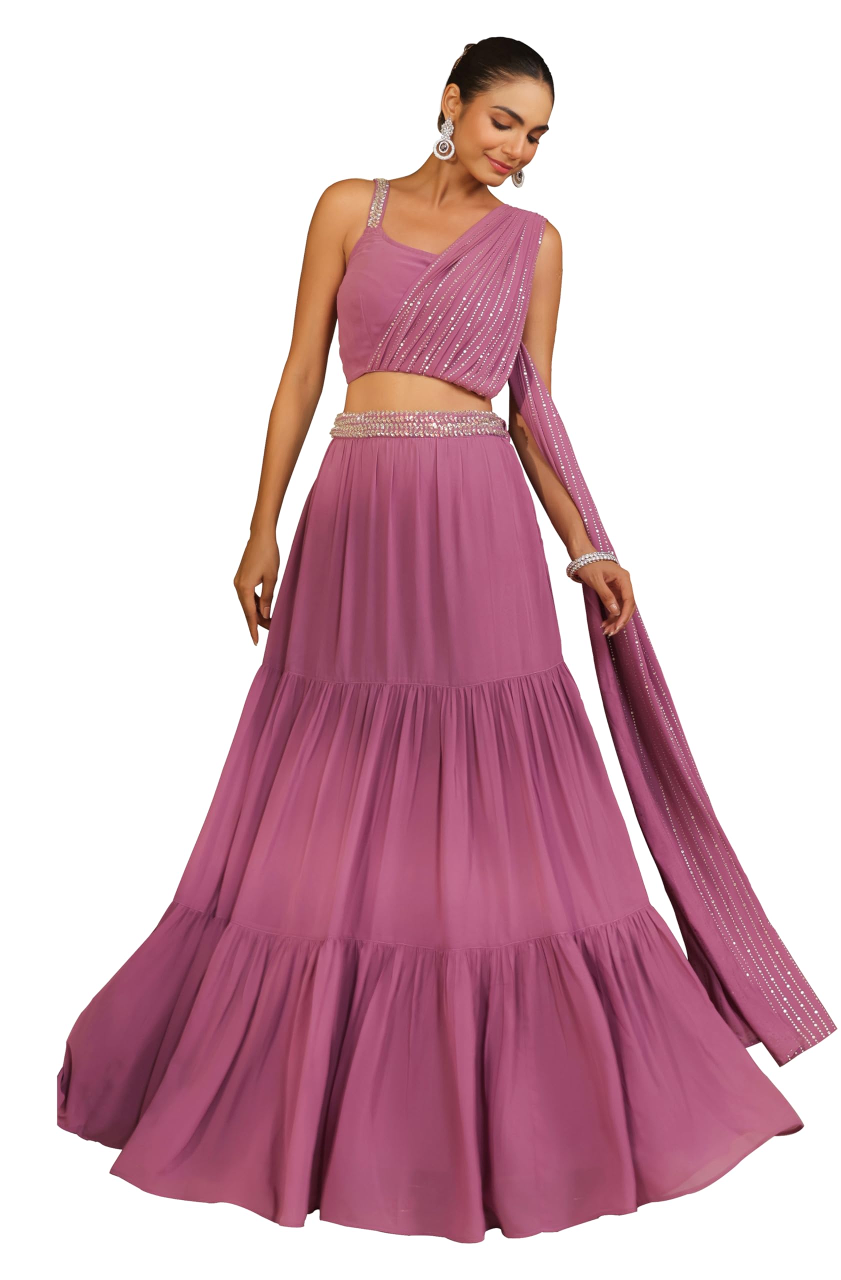 janasya Women's Lavender Georgette Embellished Tiered Ready To Wear Lehenga Choli Set-picture-14