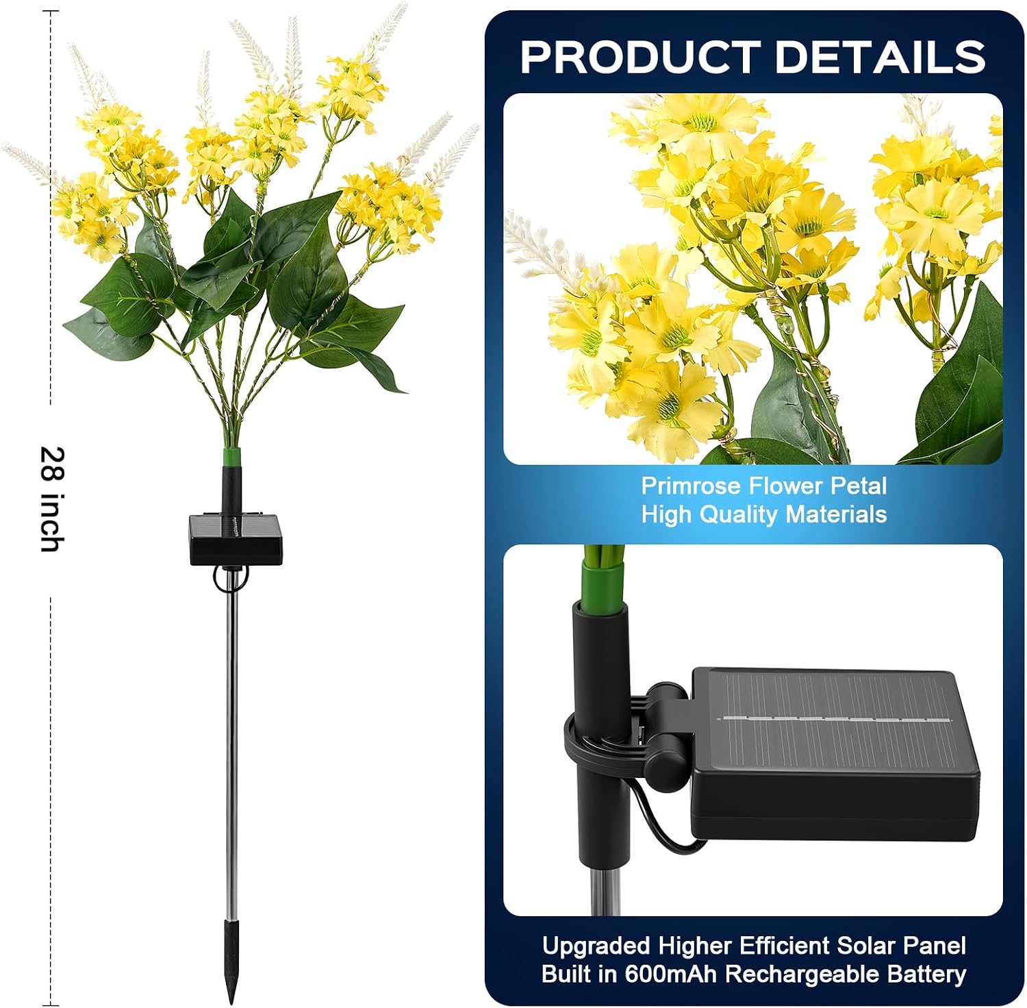 TANSOREN 4 Pack Solar Garden Lights Outdoor, 2 Lighting Modes Warm White LED Waterproof Solar Powered Primrose Flowers Landscape Light for Outside Yard, Patio, Pathway Decorative, Décor, Gifts