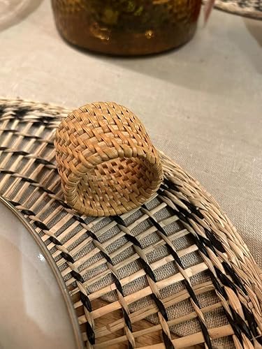 Miniatura 8 de Juego de 4 servilleteros tejidos de ratán natural, hechos a mano, servilleteros rústicos de ratán natural, para Pascua, fiesta, banquete, cena,