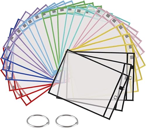 Paquete de 30 bolsillos reutilizables de borrado en seco, tamaño A4, transparente, para escribir y limpiar, bolsa de cepillo seco, bolsillo para