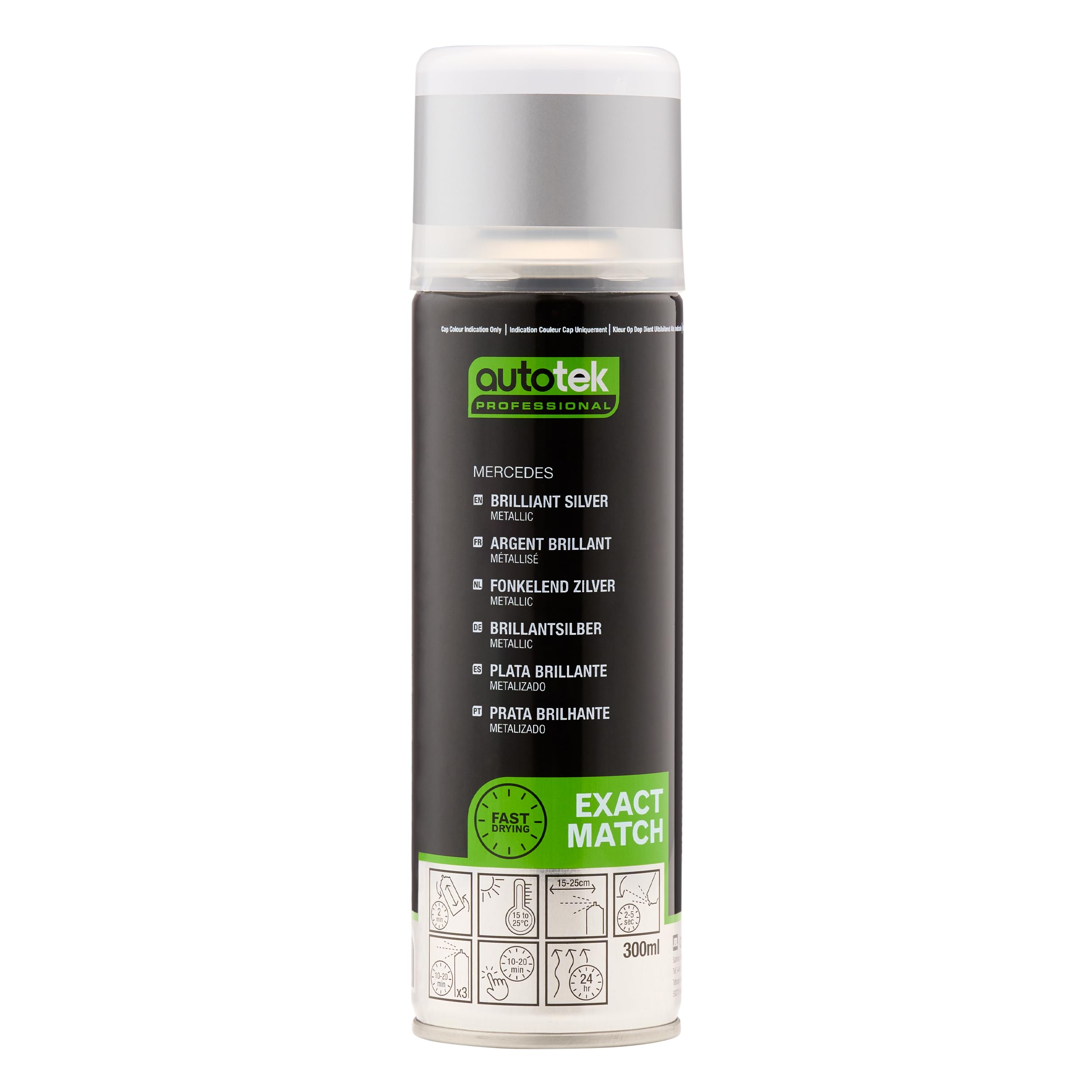 Autotek Professional Exact Match Car Spray Paint, Mercedes Brilliant Silver Metallic Aerosol Spray, 300 ml