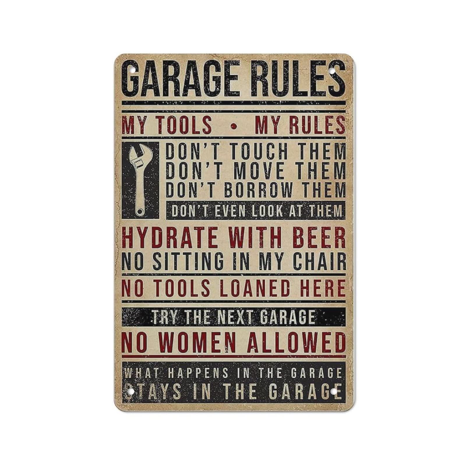 AOOEDM Garage Rules Metal Sign for Home Coffee Garage Wall Decor Vintage Poster Bar Signs for Home Bar Retro Metal Tin Sign