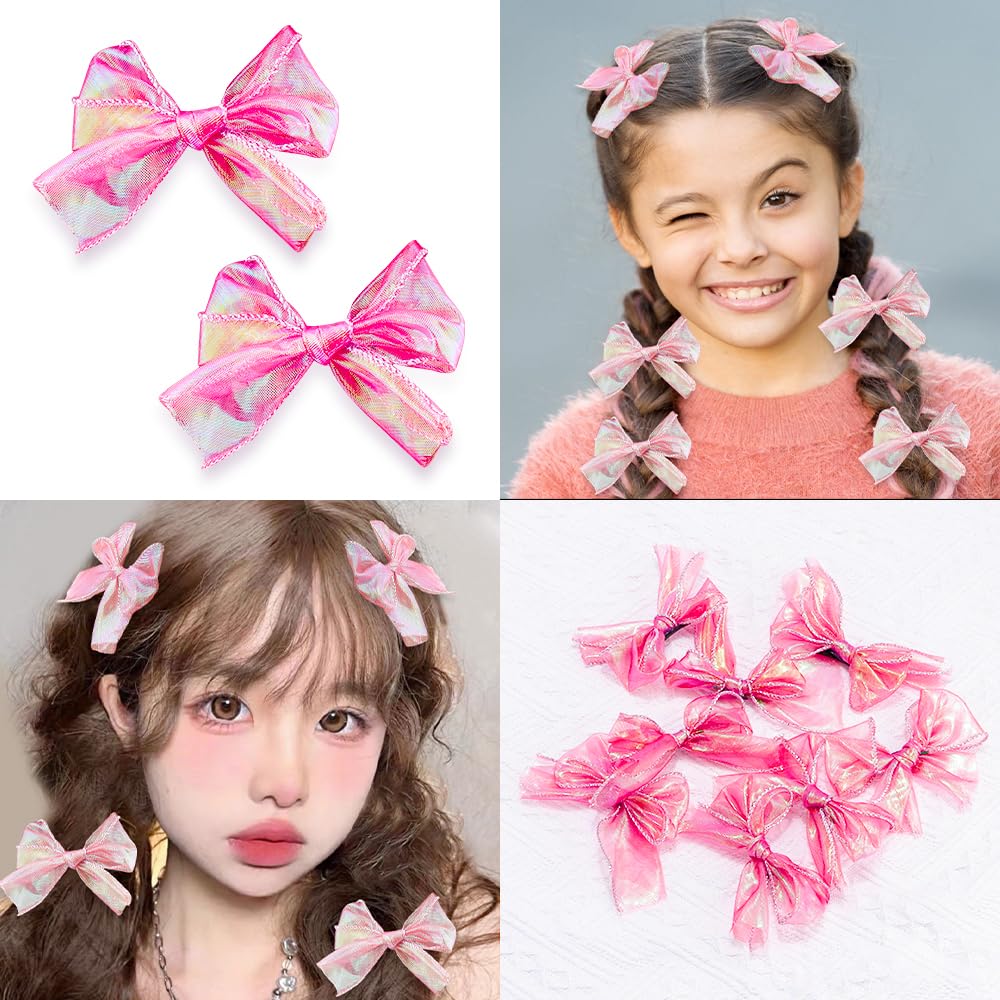 Ahoney 8pcs Red Bowknot Hair Ribbon Clips for Girls Women, 3.7" Cute Hair Bows Alligator Hair Clips for Hair Barrettes Accessories Kids Hairpin Headdress (Red) 3