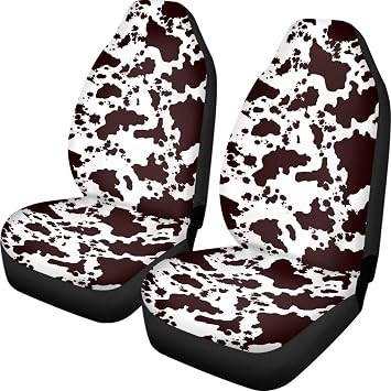 Brown Cow Print Auto Car Seat Cover Front Seats Only,Universal Fit for Most Cars,SUVs,Sedan,Truck,or Van,2PCs Set