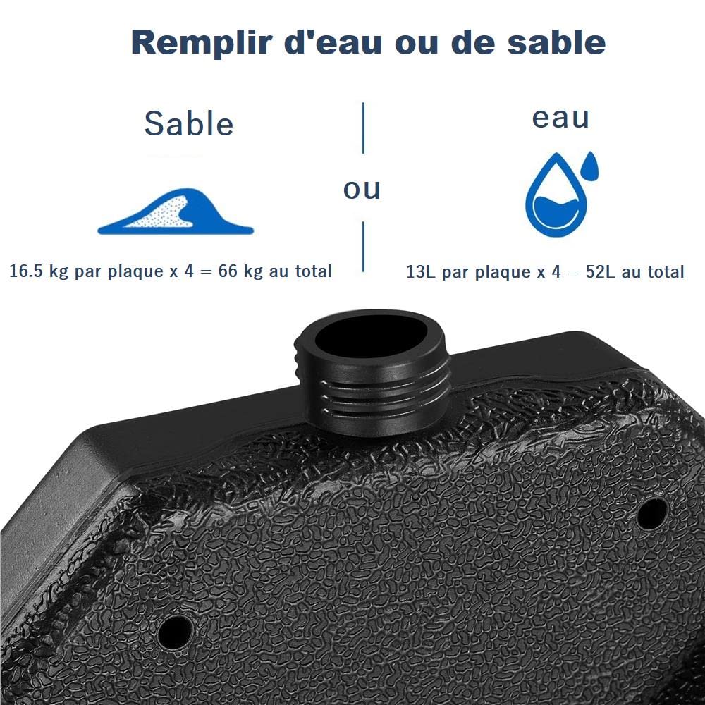 Abician 4 Pièces Pieds de Parasol Remplissable en Plastique HDPE Socle Rond pour Parasol de 1m de Diamètre Lestage Remplissable pour l’extérieur Terrasse Piscine Jardin Restaurant Noir