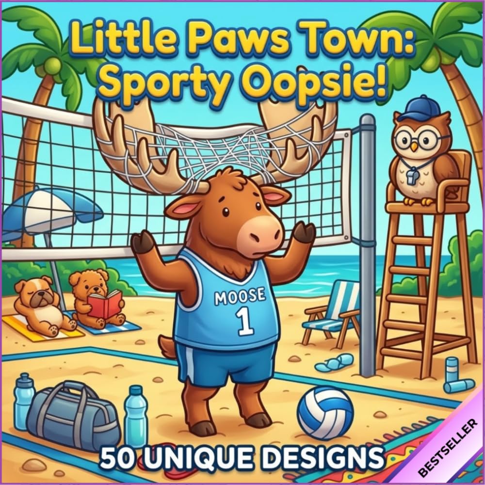 Little Paws Town: Sporty Oopsie!: Cozy Animal Coloring Book for Adults and Teens - 50 Bold and Easy Designs of Sports Fails - Funny & Relaxing Activity - Large Print 8.5" x 8.5"