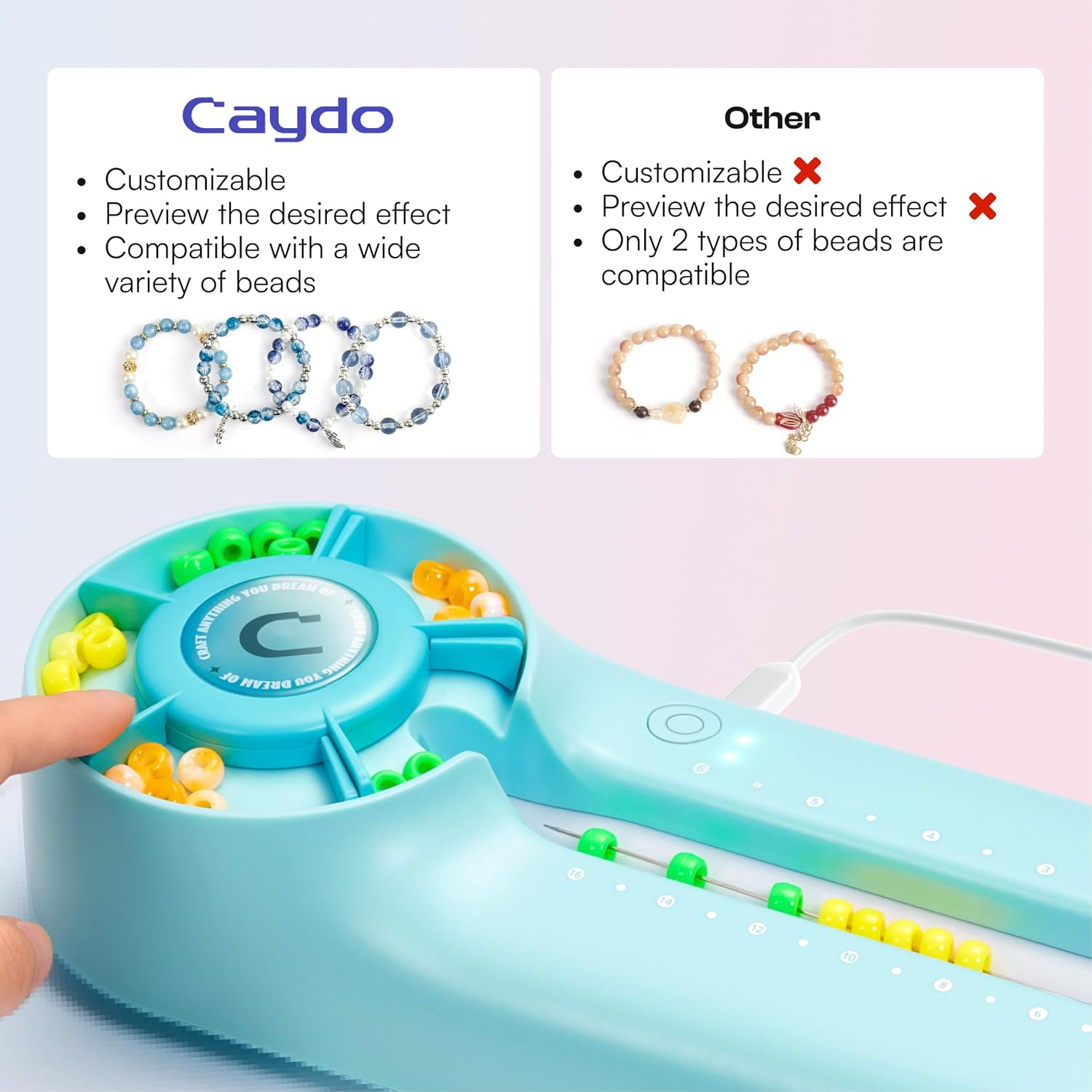 Caydo Electric Bead Spinner with Beading Board, G1 Channel Bead Spinner for Bracelets Designing and Jewerly Making Kit for Pony & Seed Beads, Round Glass Beads, Craft Kits for Art Craft Lovers, Blue