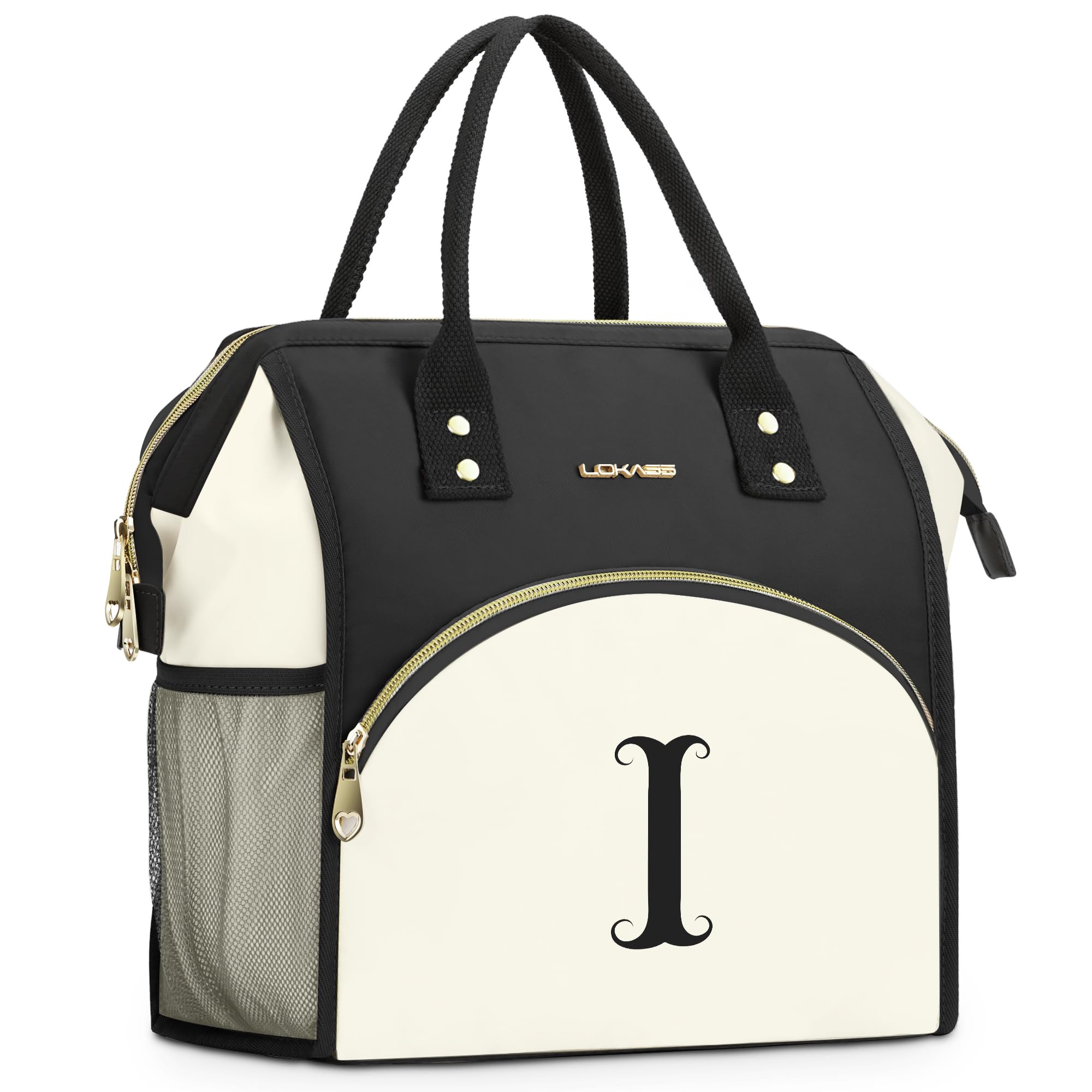 Personalized Lunch Bag for Women, Preppy Reusable Insulated Initials Lunch Box Gift for Friend Large Wide-Open Water Resistant Adult Cooler Tote Bag