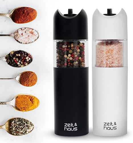 ZEIT  HAUS Molinillos eléctricos recargables de sal y pimienta en blanco y negro con funcionamiento activado por gravedad  Juego de molinillos con