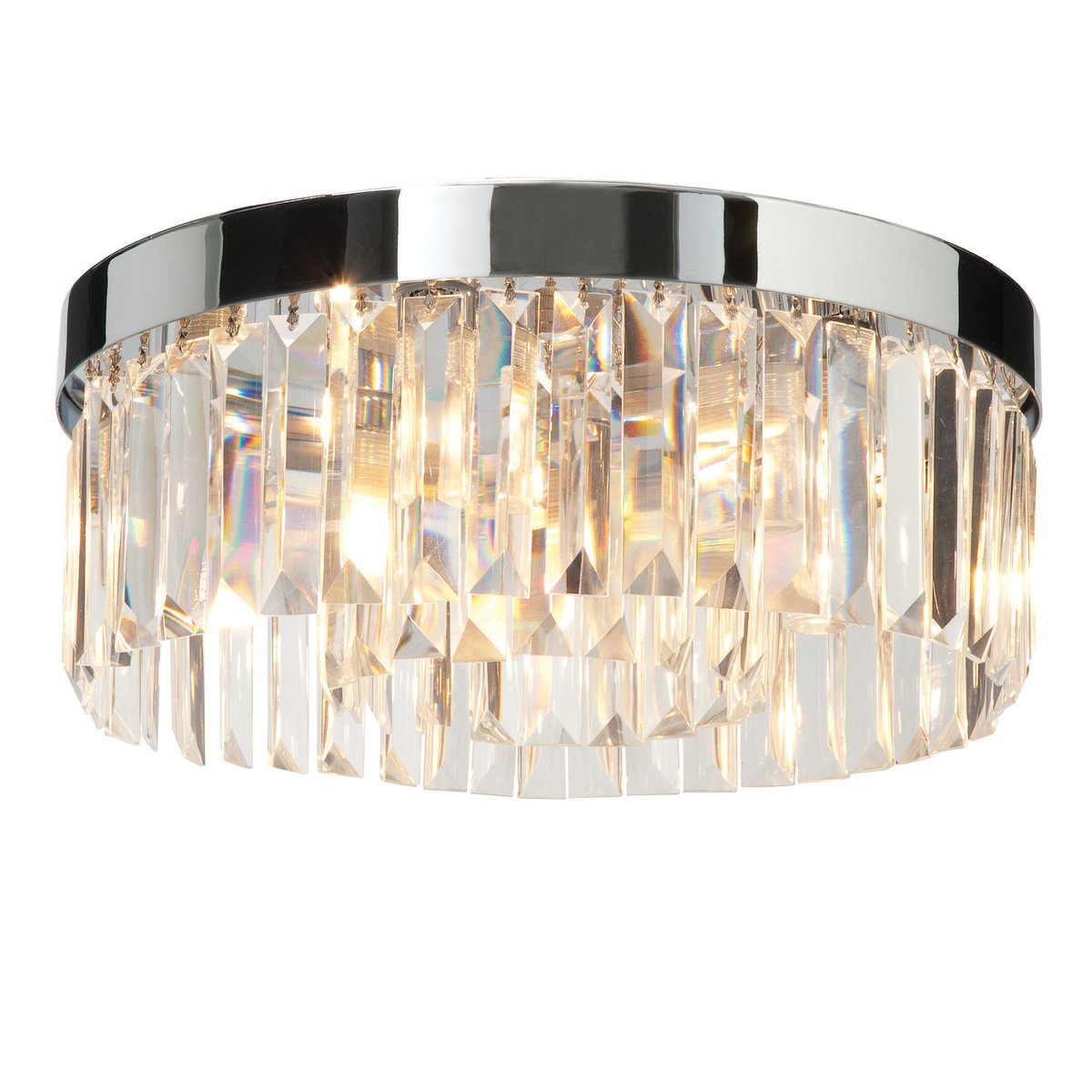 Crystal Decorative 5 Light G9 Round Bathroom Ceiling Light in a Chrome Finish with Clear Crystal Glass Detail Droplets Zone 2 Rated IP44