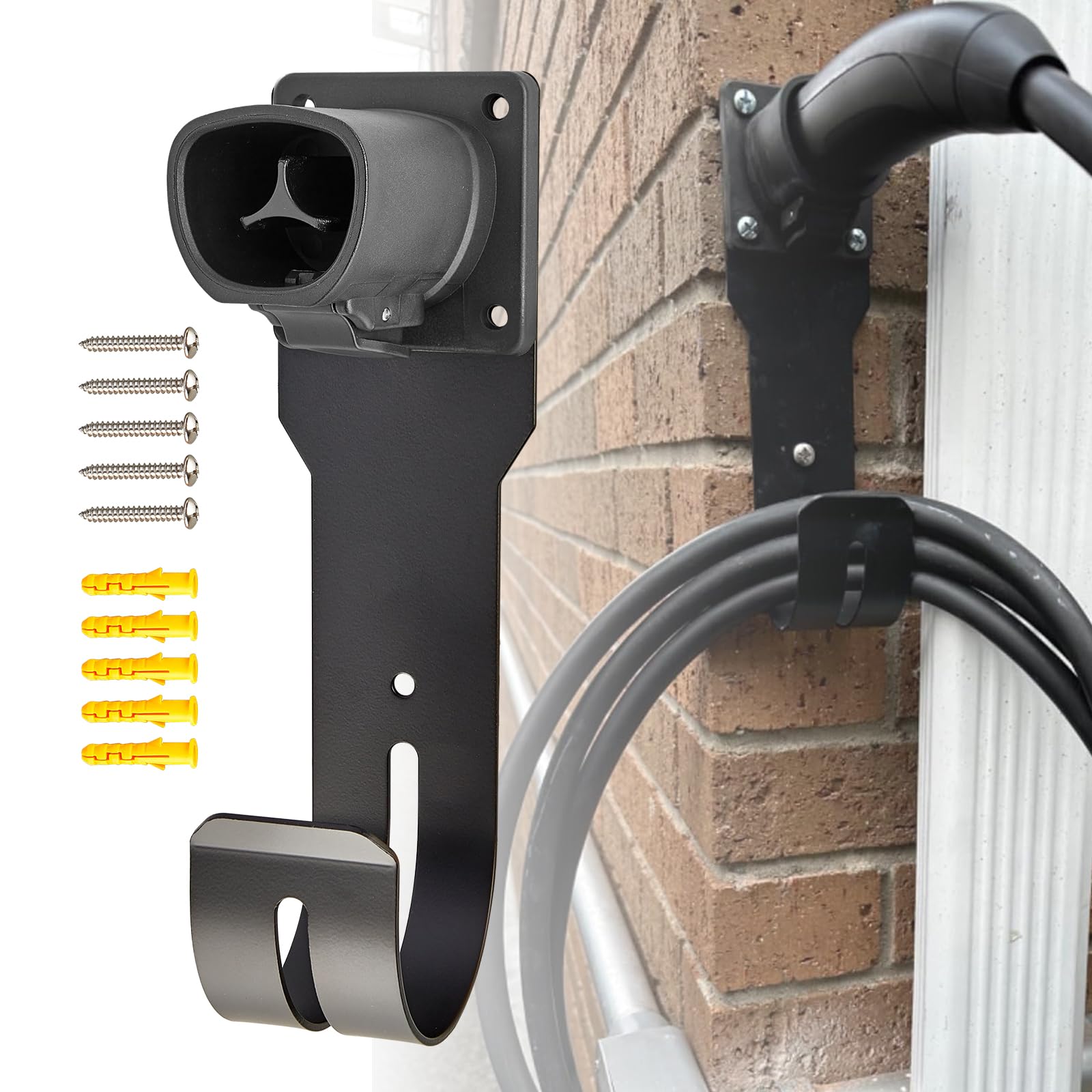 Anina EV Charger Holder for Tesla Car Charging Plug J-Hook Wall-Mount Electric Vehicle Cable Organizer Compatible with Tesla Model X/Y/3/S Heavy-Duty Steel Nozzle Holster Dock