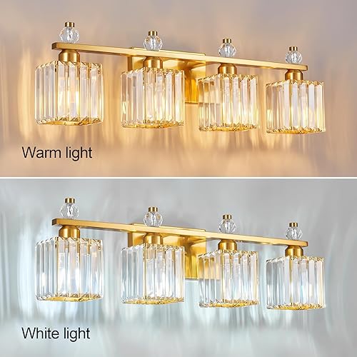 Miniatura 2 de Luces de tocador de 4 luces modernas de cristal dorado para baño, accesorios de iluminación de tocador de baño de cristal sobre espejo