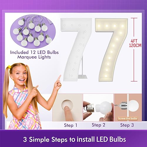 Vista 2 de Marco de números iluminados de 4 pies precortado, números de marquesina gigante, números 7, números de mosaico para globos, decoraciones de Número