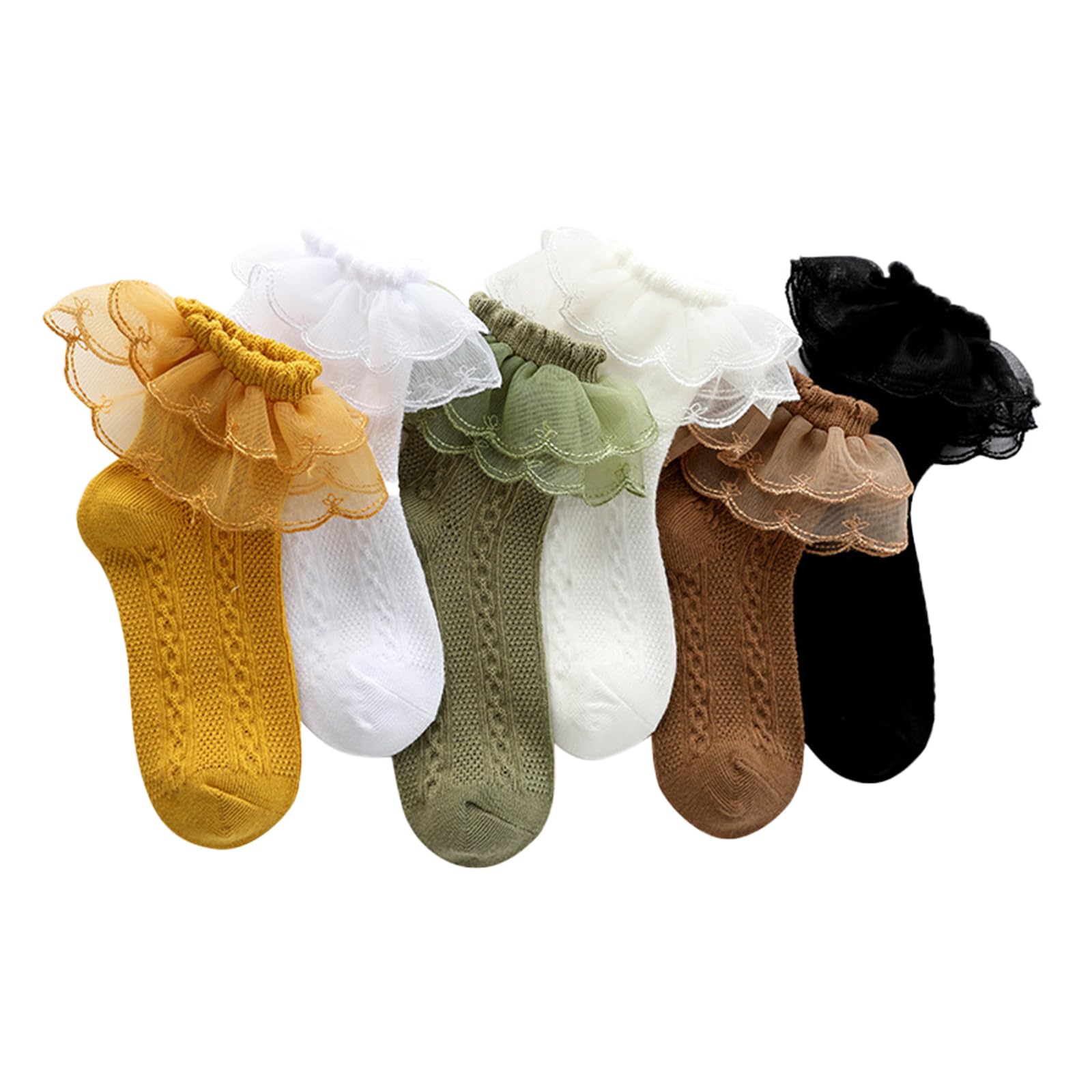 Ashmyova Girls Ruffle Lace Trim Cotton Socks Kids Girl Eyelet Frilly Comfortable Princess Style Dress Socks 6 Pairs
