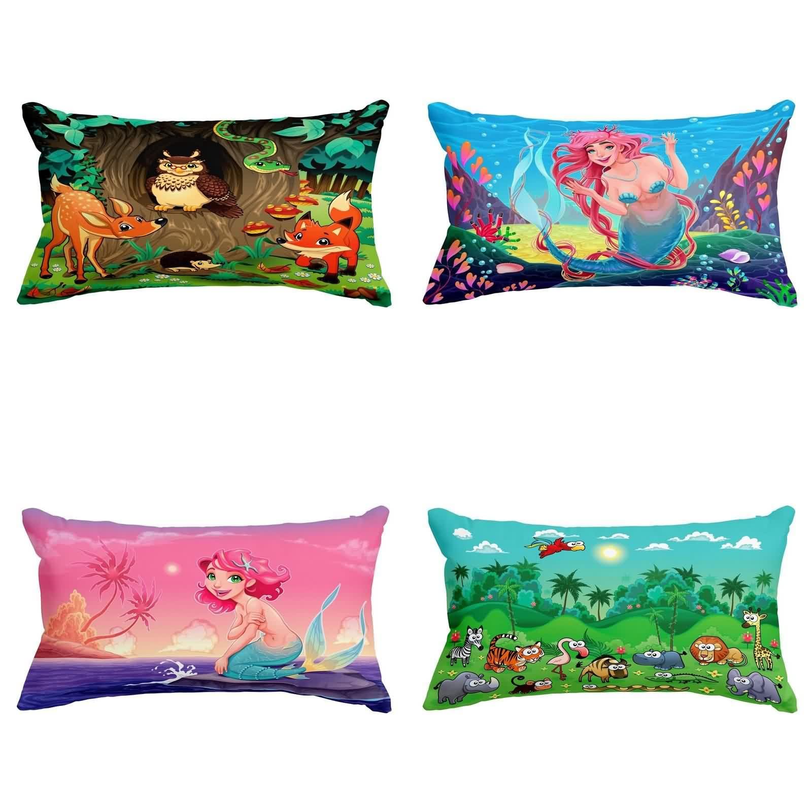 Housse de coussin lion et tigre CEVAN | Lot de 4 taies rectangulaires 50x75 cm avec fermeture