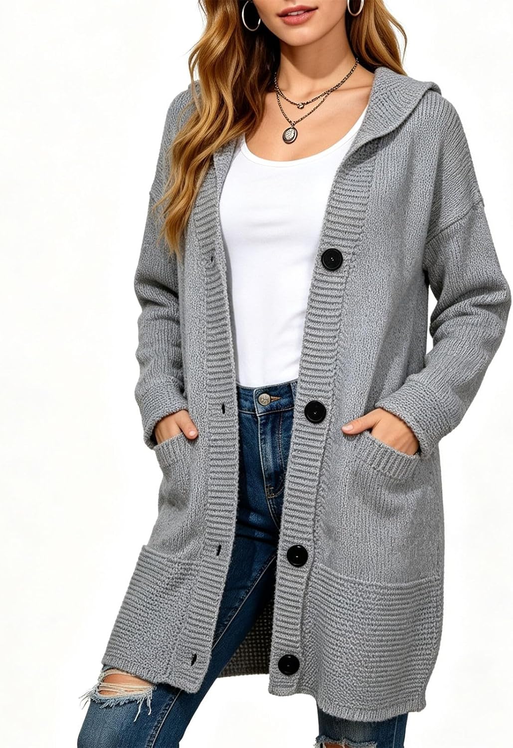 Women Hooded Knit Cardigan Sweaters Long Fall Clothes