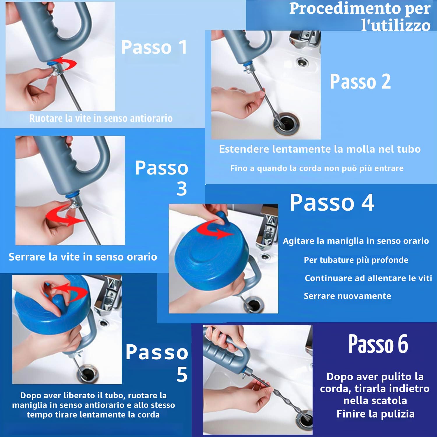 Spirale per la pulizia dei tubi 10M Sonda Sturatubi per Pulizia Guanti inclusi - Sonda Idraulica Stura Lavandini e Scarichi per Amanti del Fai da Te