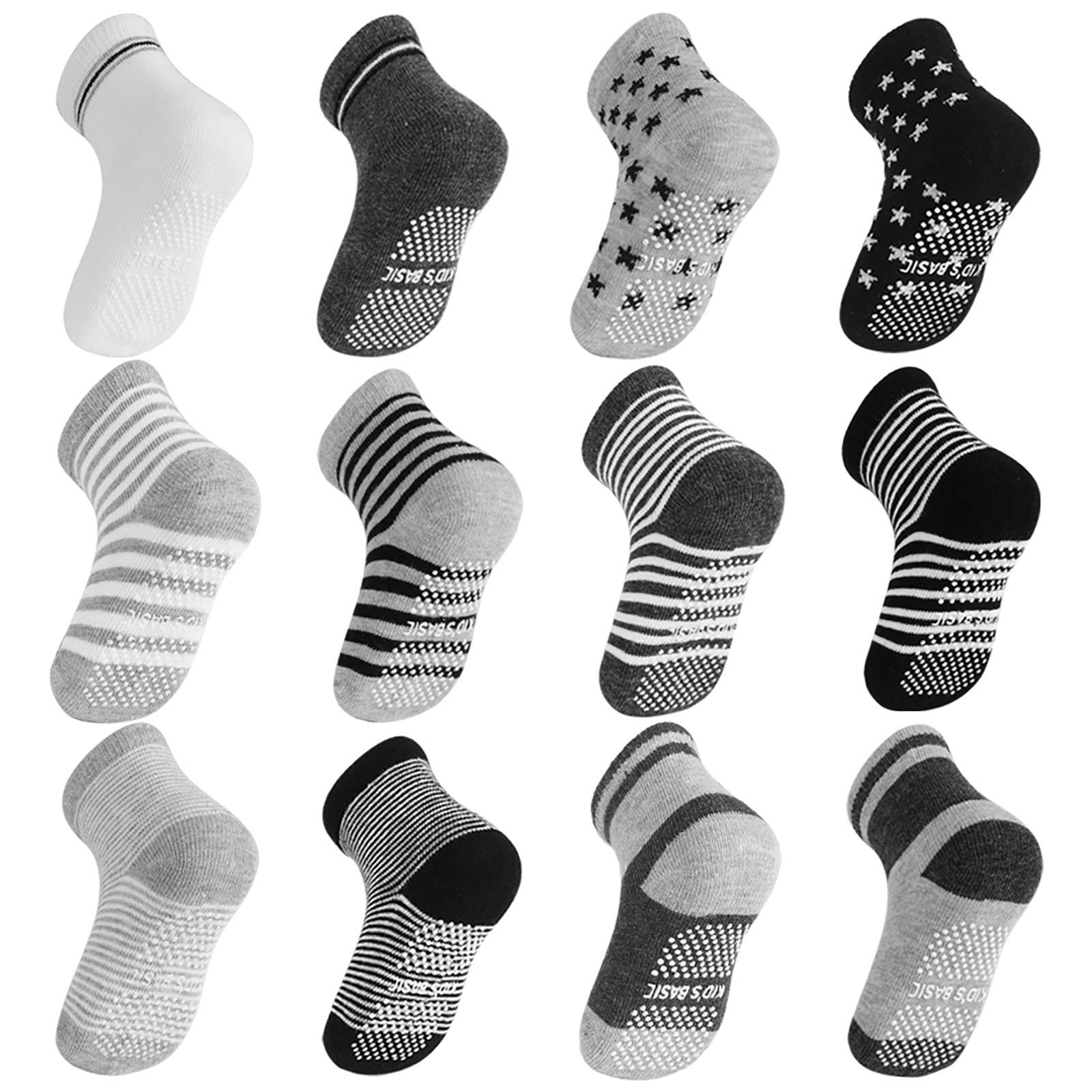 OKPOW 12 Pairs Baby Girl Socks Anti-slip Cotton Sock Set, Warm and Comfortable Baby Socks, 10-24 Months Light Colours Girl Socks