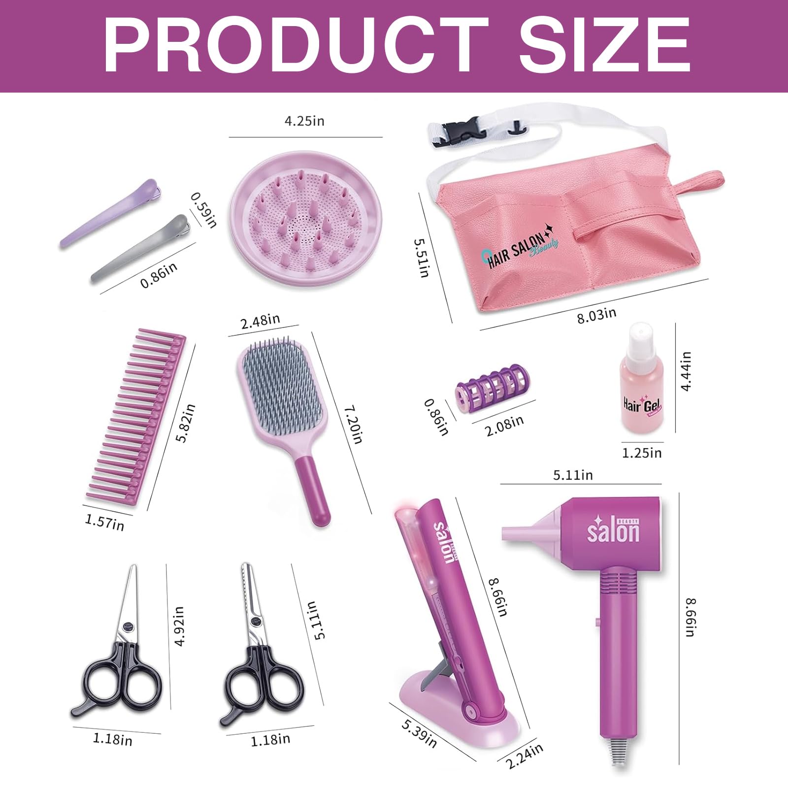 Set Parrucchiera Bambina,14 Pezzi set di Bellezza per Parrucchiere e Cosmetico Include Trucco Finto e Accessori per Capelli,set da Gioco Parrucchieri per Bambini 3 4 5 6 7 Anni.