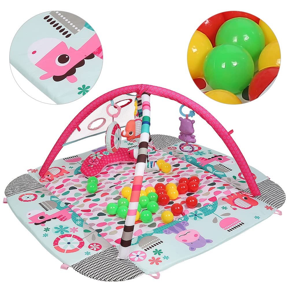 Tapis d'Éveil Bébé, Tapis de Jeu pour Bébé Avec Arches Amovibles 6 Jouets Multifonctionnels, Tapis de Jeux Bébé Polyvalent, Tapis d'éveil et de jeux-5 en 1-Rose