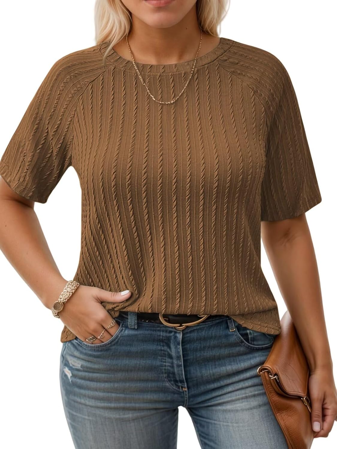 VISLILY Womens-Plus-Size-Summer-Tops Casual Crew Neck Lightweight Shirts Trendy Knit Tunic Basic Short Sleeve Blouses XL-5XL - Image 2