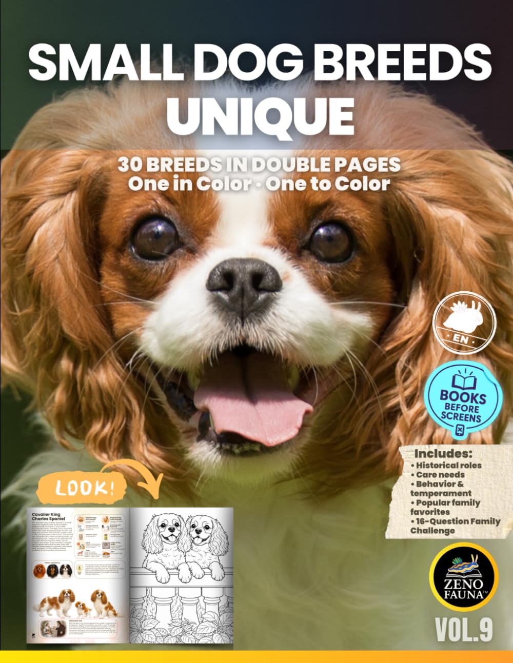 Dogs: Small Dog Breeds – Unique: 30 Breeds in Double Pages | One in Color and One to Color (Unique Animals)