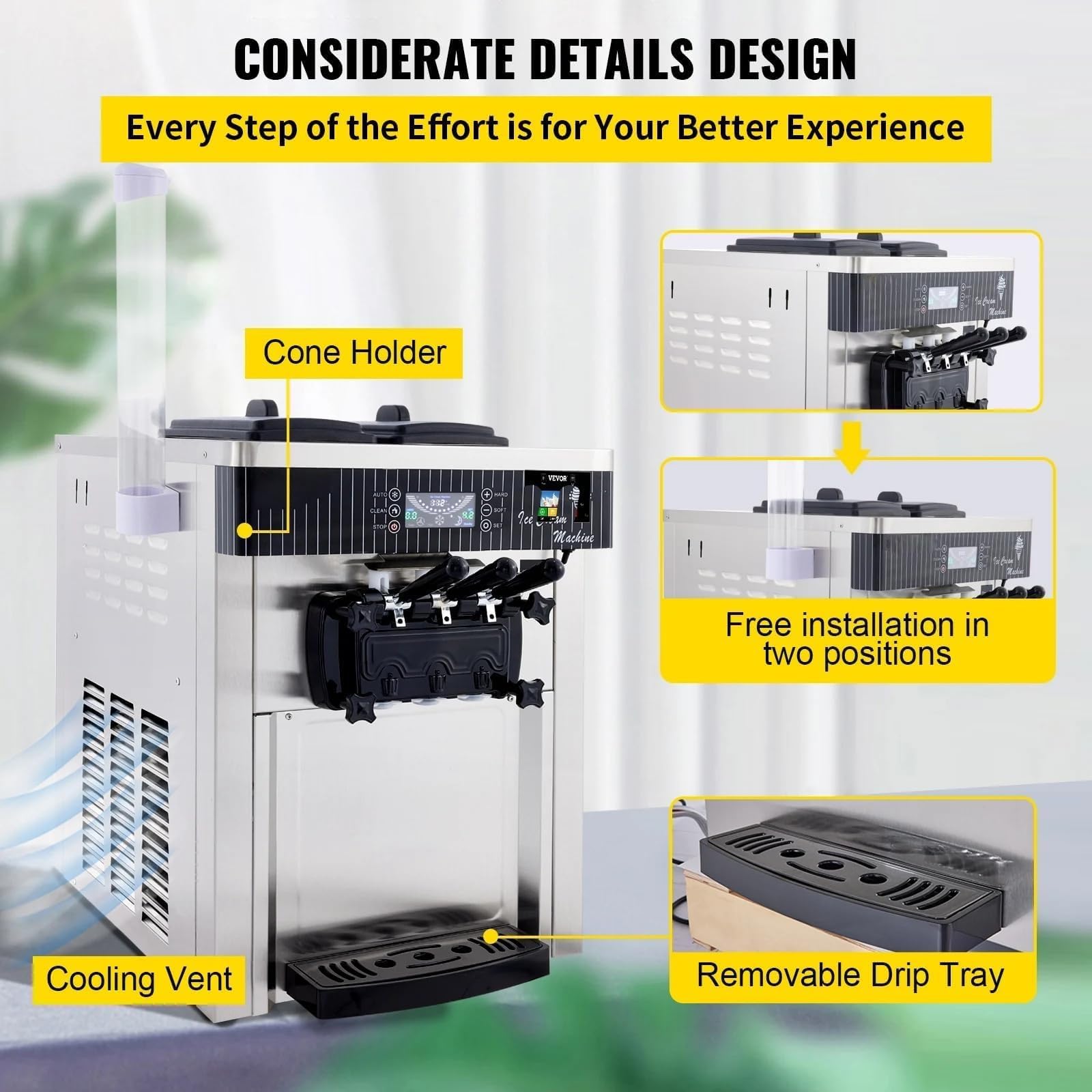 Machine à glace commerciale 20-28L/h 2200W Machine à glace douce commerciale avec 3 arômes & 2 x 6L & Panneau LED pour Restaurant Café