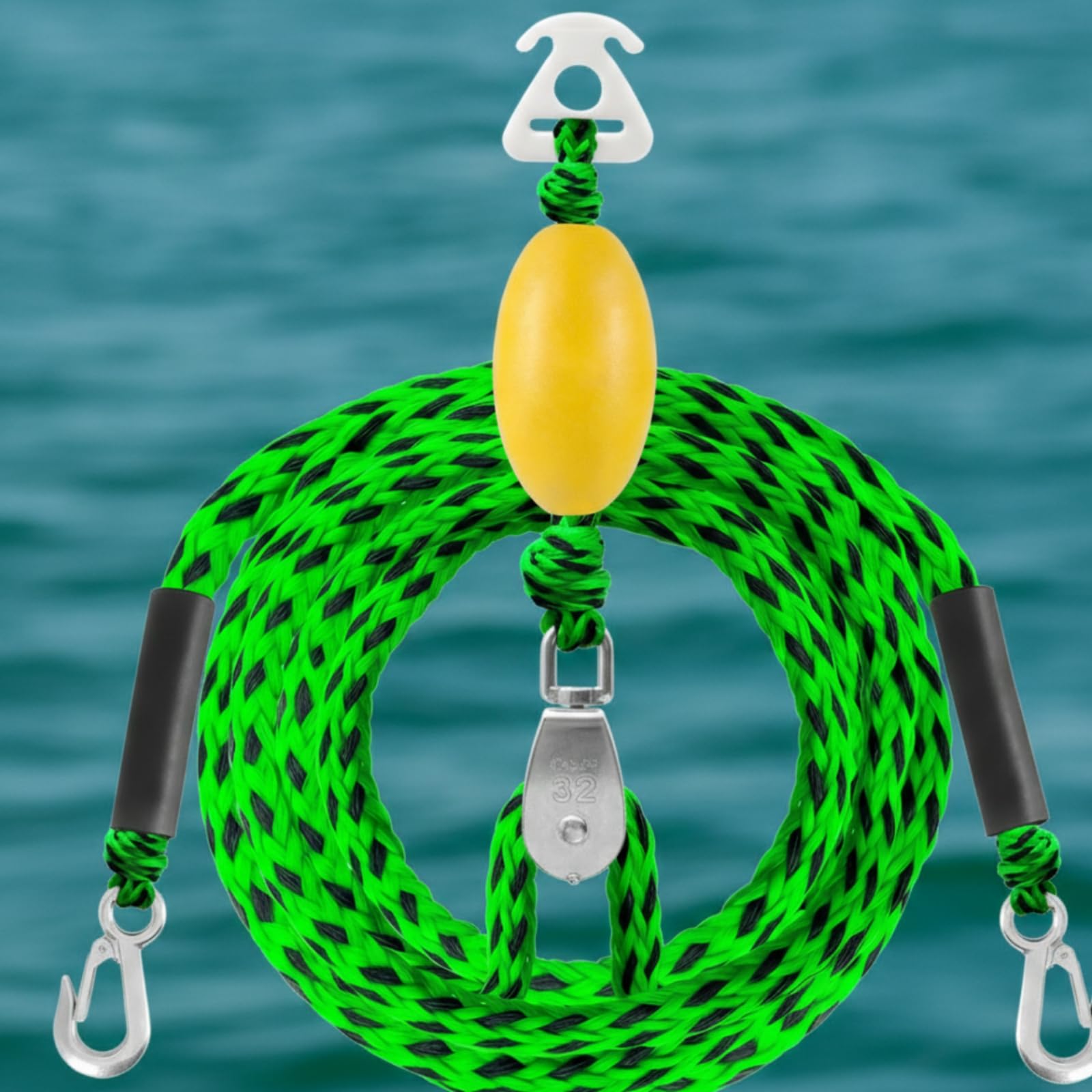 Corda Traino Gonfiabile Linea Rimorchio Fune Ormeggio Cavo con Puleggia Centrale Inox per Distribuzione Tensione E Galleggiante Polietilene Resistente