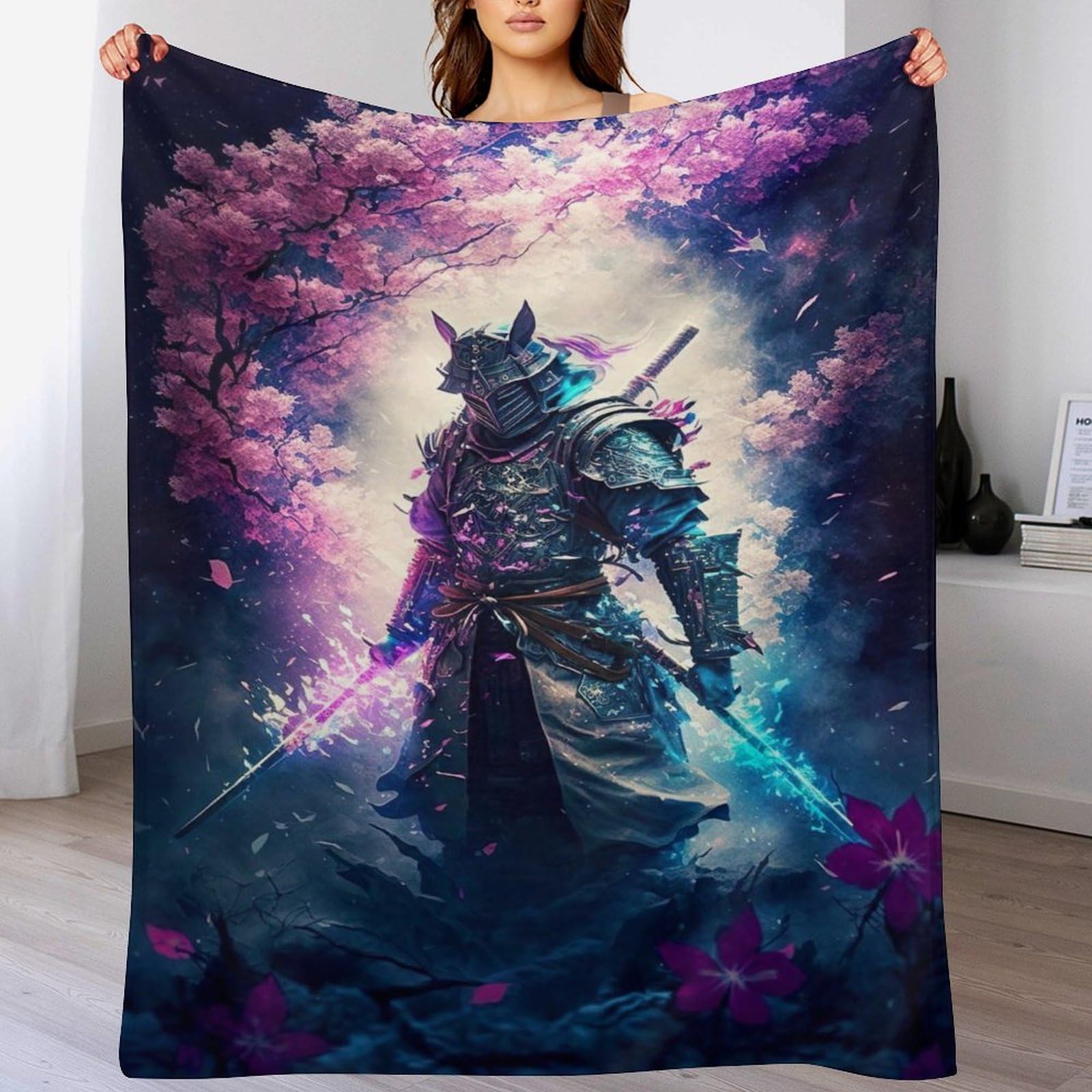Ggjjtt Japanese Samurai Throw Blanket, Flannel Throw Blanket Sofa Chair Cover Decorative For Bed Couch Chair, Throw Travel Nap Throws Blanket180×200Cm