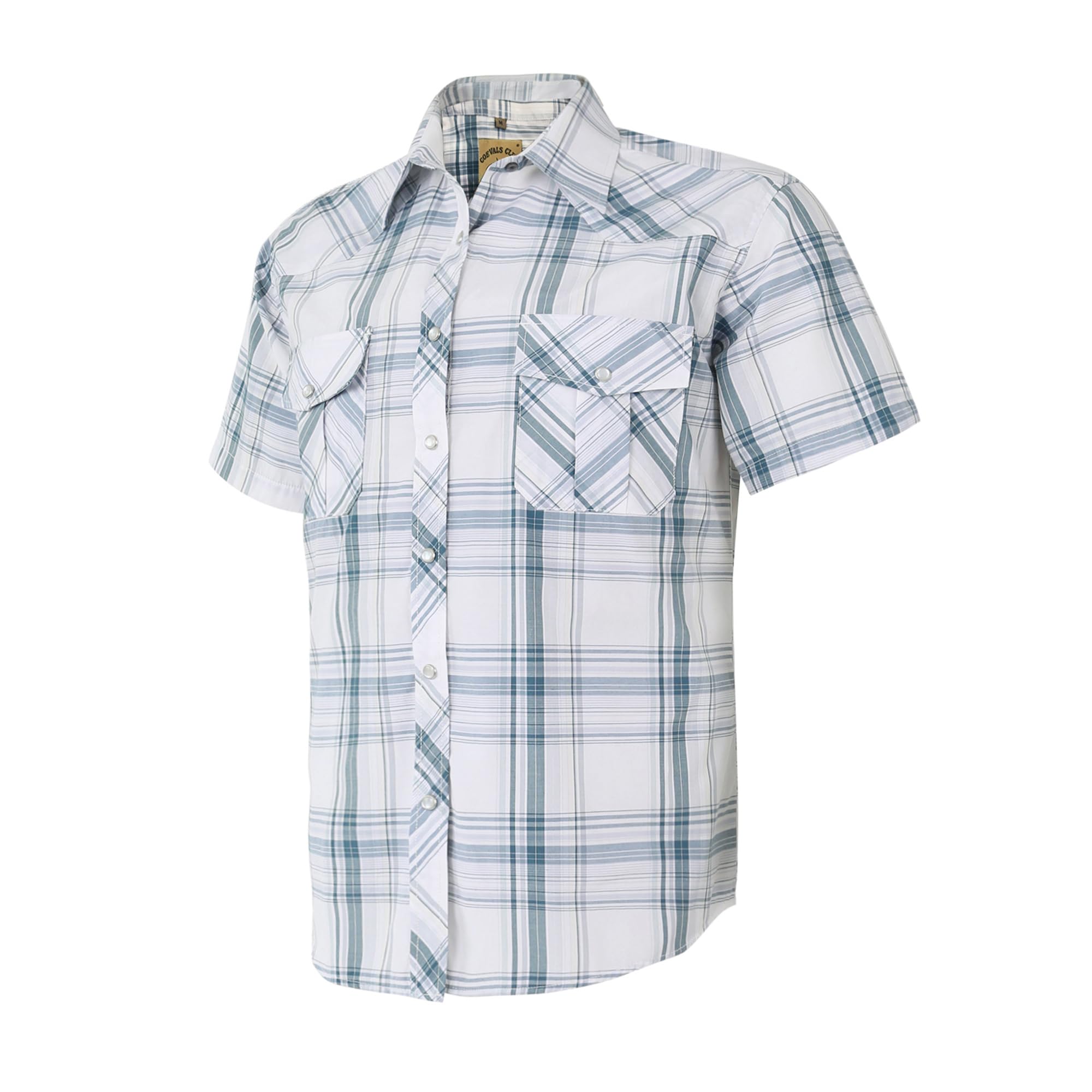 Dctop Camisa de hombre de manga corta con botones a presión casuales de color liso traje a cuadros corte regular camisa de ocio