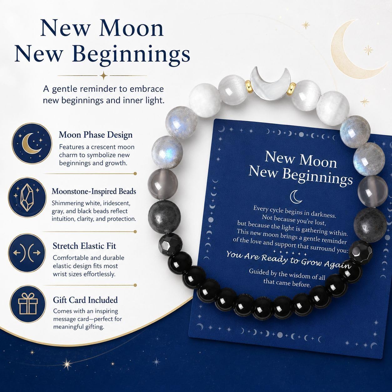 72ore Moonstone Moon Phase Bracelet for Women Natural Stone Beaded Jewelry image 3