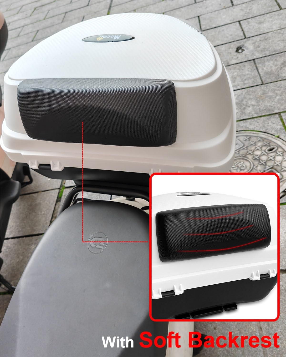 Motorradkoffer Top case Motorrad Tour Heckbox Kofferraum 42L Koffer,Scooter Kunststoffkoffer für Helmgepäck,wasserdichte Motorrad Top case abschließbar mit Rückenlehne,Platte - Weiß(Schwarz)