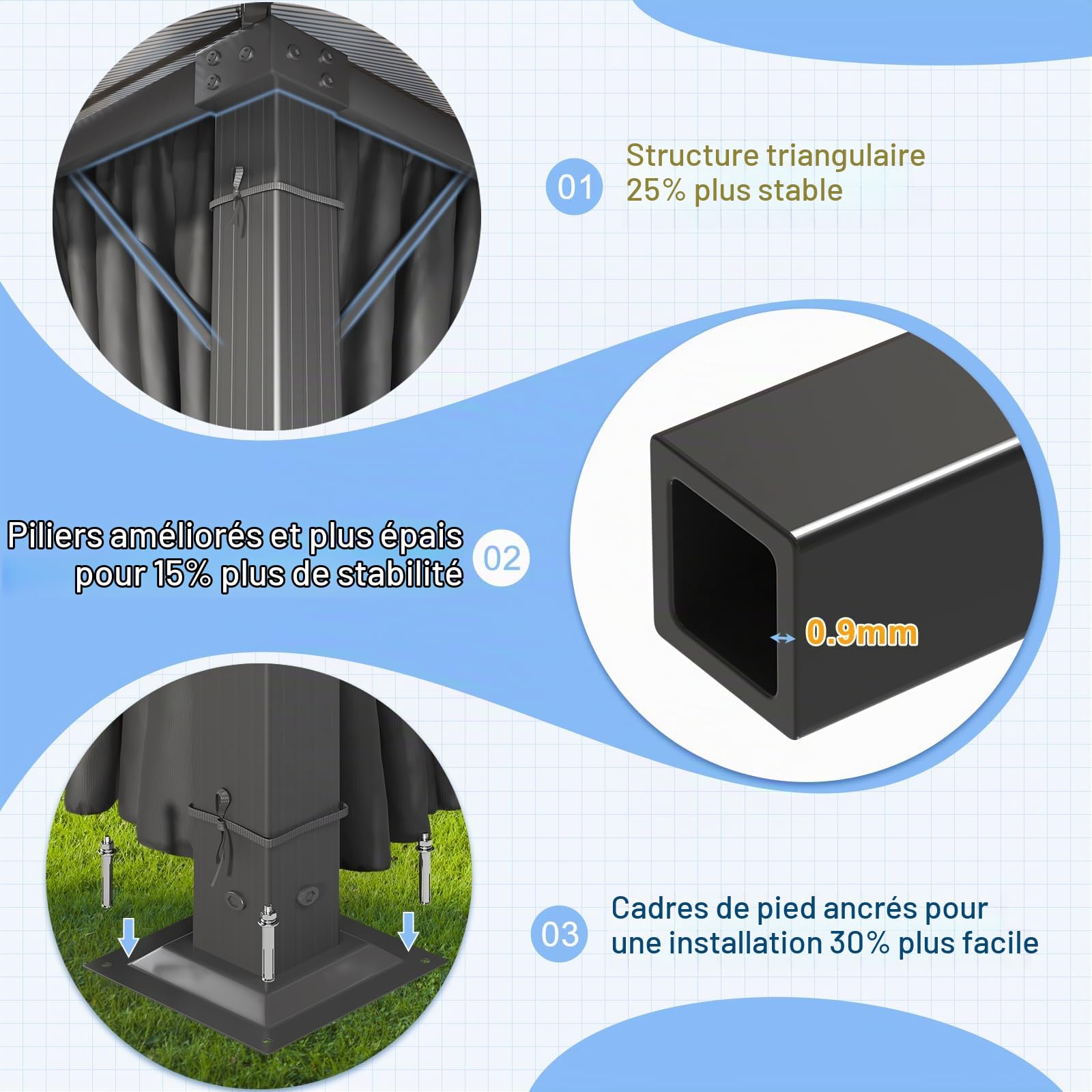 TRIUMPHKEY Tonnelle de Jardin 3x4 Imperméable,Gazebo de Impermeable Panneau de Protection Solaire Double pc Uv50+, Tonnelle de Jardin Extereur en Aluminum, Barnum Gris