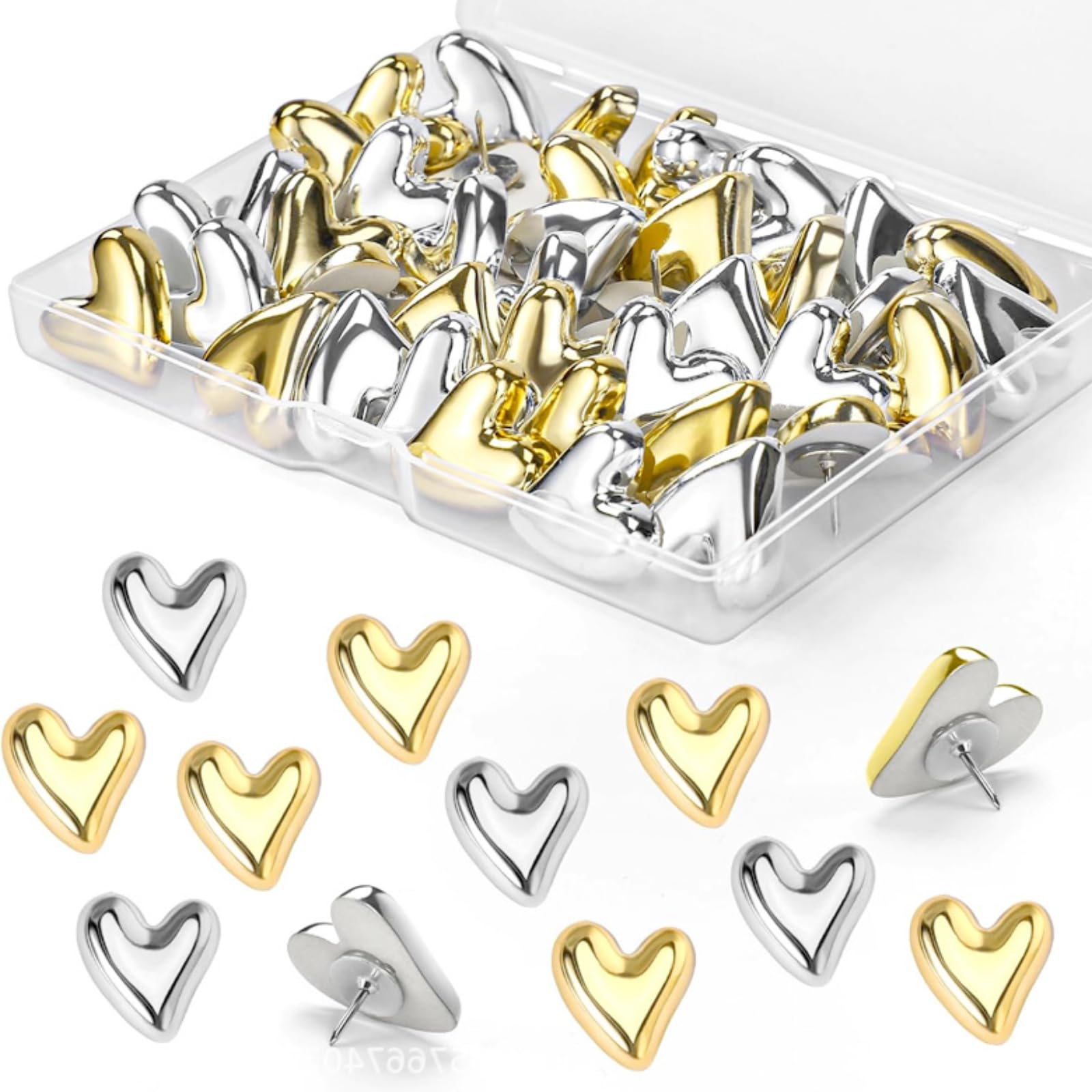 20Pcs Heart Push Pins, Decorative Push Pins Heart, Scratch-Resistant Cute Hearts Thumb Tacks, Convenient and Tarnish-Resistant Thumb Tacks, for Bulletin Board, Wall, Office(10Pcs Gold, 10Pcs Coins)