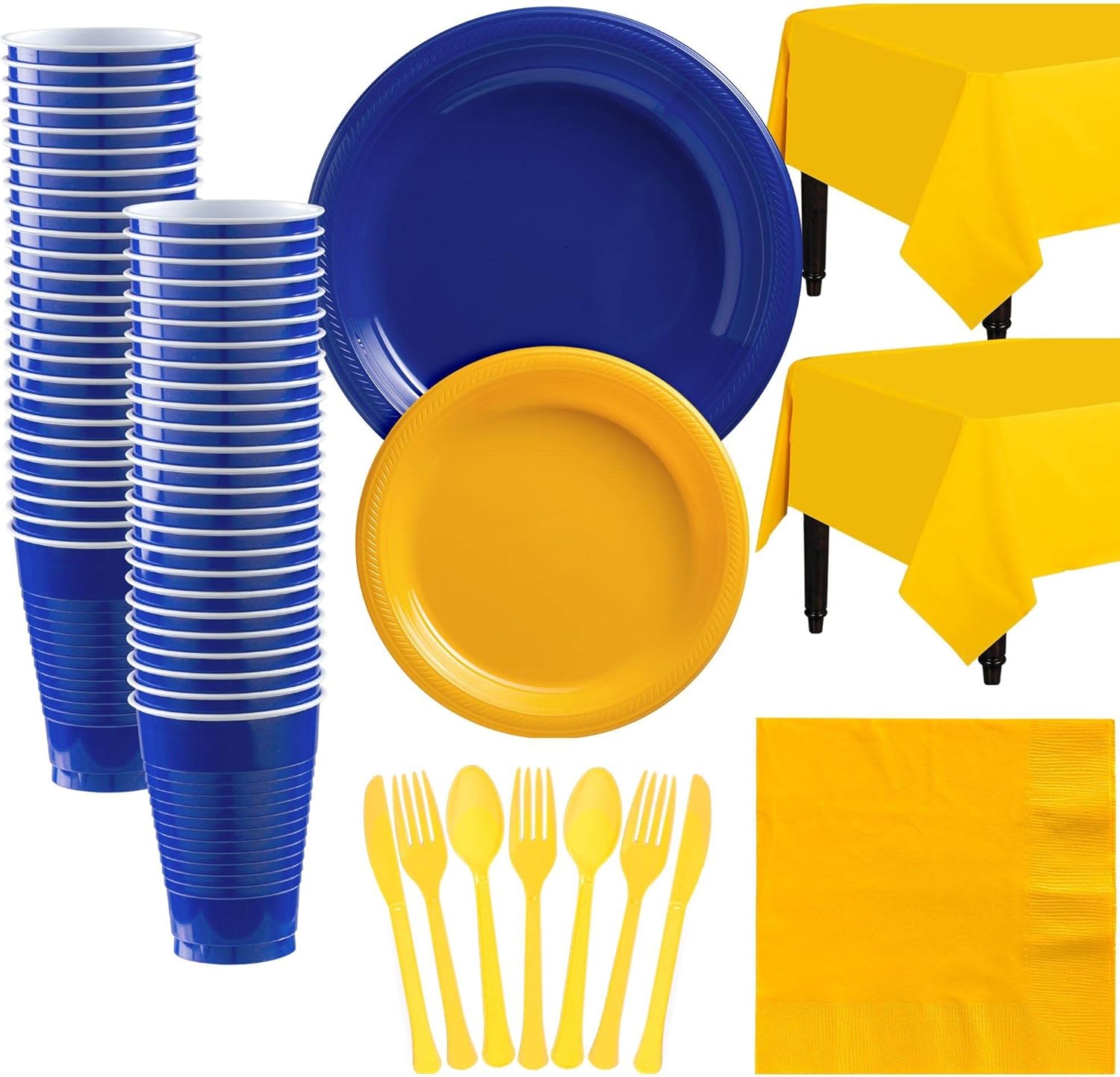 Party City Royal Blue and Sunshine Yellow Plastic Tableware