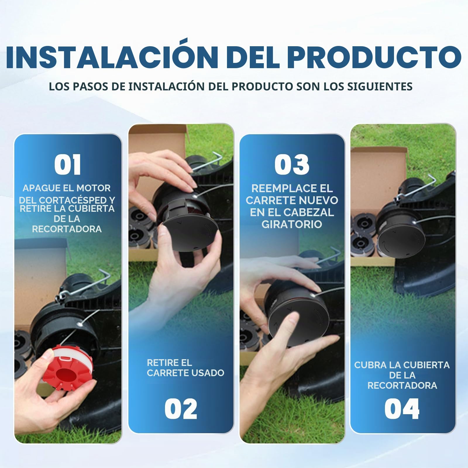 4 Bobinas de Hilo Compatibles con Einhell 3405096, Bobina de Hilo de Repuesto para Einhell GE-CT 36/30 LI E SOLO,AGILLO 18/200,Ø2mm 8m(4 Bobina+1 Tapa+1 Primavera)