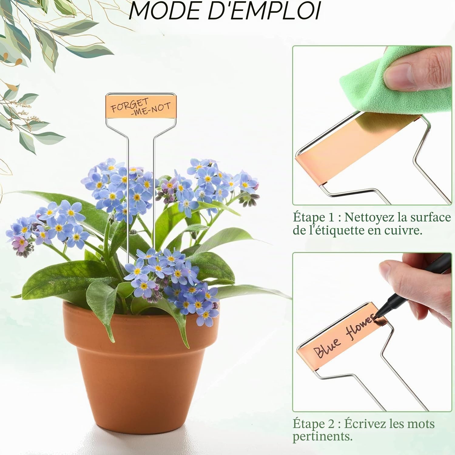 LATERN 20 Pièces Étiquettes pour Plantes en Cuivre, 25CM x 6CM Panneau de Étanches en Métal Marqueurs de Plantes Antirouille de Jardin pour Graines Pot Herbes Fleurs Légumes Marque (avec Marqueur)