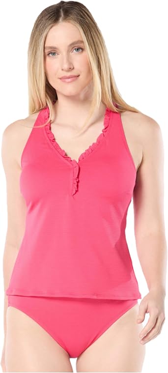 Beach House Swim Nina Ruffled Trim Tankini Top V-Neck Racerback Swim Top
