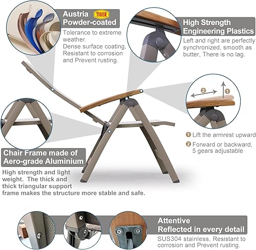 Miniatura 4 de Silla plegable, balcón interior y exterior, porche de patio, césped de jardín, piscina, para cómodas sillas plegables negras, sillón reclinable
