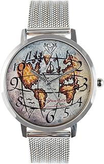 MONTRES | Montre Pour Femme avec Cristal Swarovski | Bracelet en Maille élégant | Boîtier en Acier inoxydable | Cadeaux Pour Femmes | Design Map du Monde | Produit Québécois