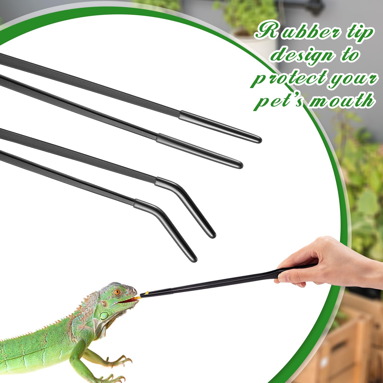 Lasnten 2 pinzas de alimentación de reptiles de acero inoxidable con punta de goma, pinzas de acuario, pinzas largas rectas y curvadas, herramienta de terrario, herramienta de alimentación de mango