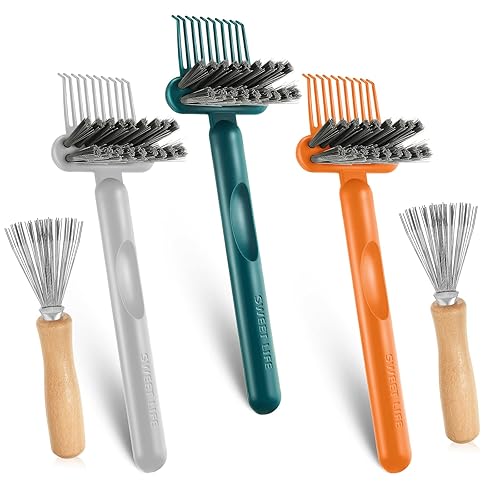 Suclain Juego de 5 piezas de cepillo limpiador de pelo, mini cepillo removedor de suciedad con rastrillo de alambre de metal, limpiador de peine 2