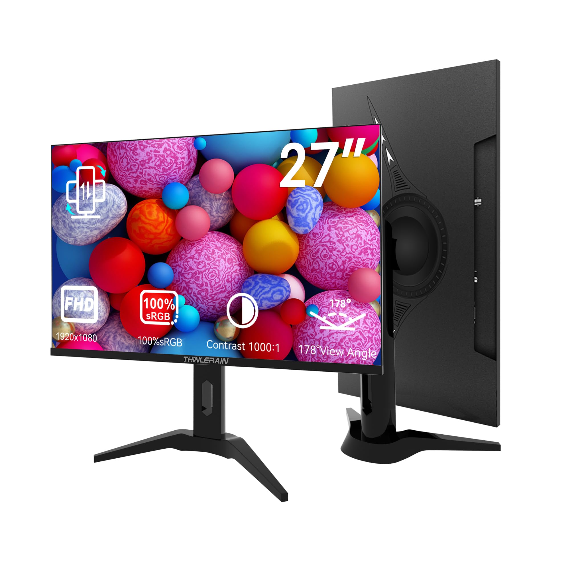 23.8 inch Computer Monitor 1920x1080 Vertical PC Monitor with HDMI VGA AV BNC USB Ports, Multi-Function Stand, VESA, Display Frameless Build-in Speakers for Office Home: 27 inch HDMI VGA AV BNC USB Ports
